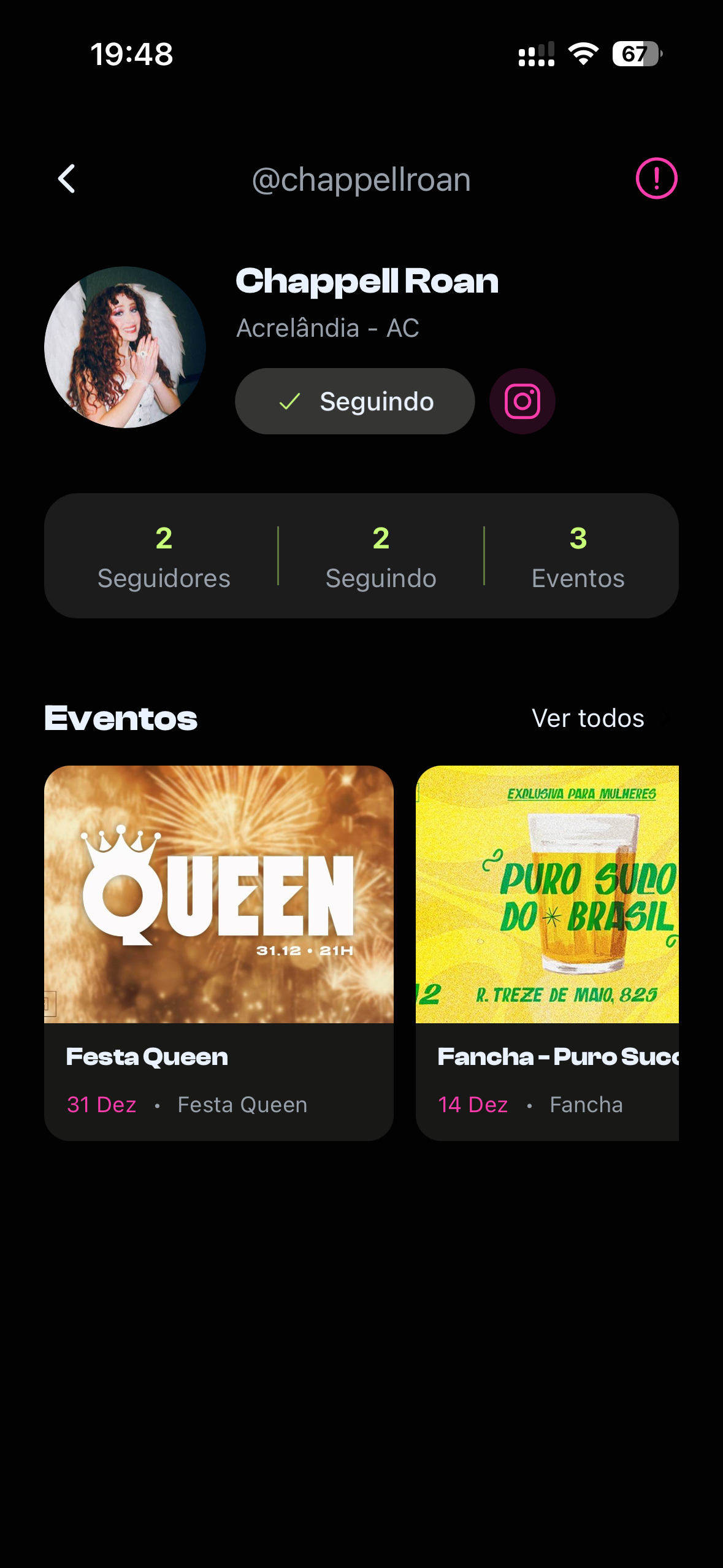 Tela de perfil da usuária do app LEZZ.
